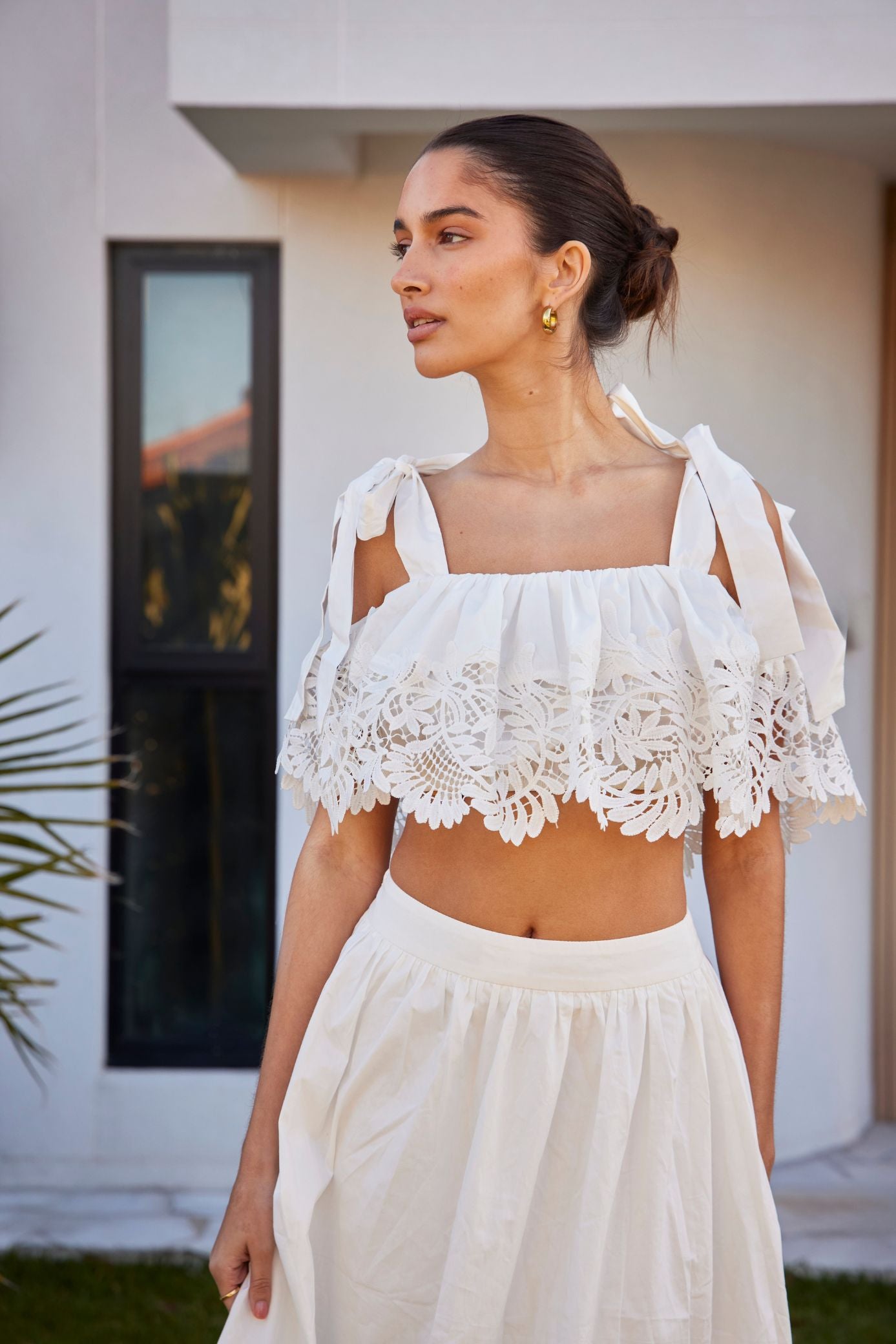 Fiore Tie-Strap Lace Crop Top